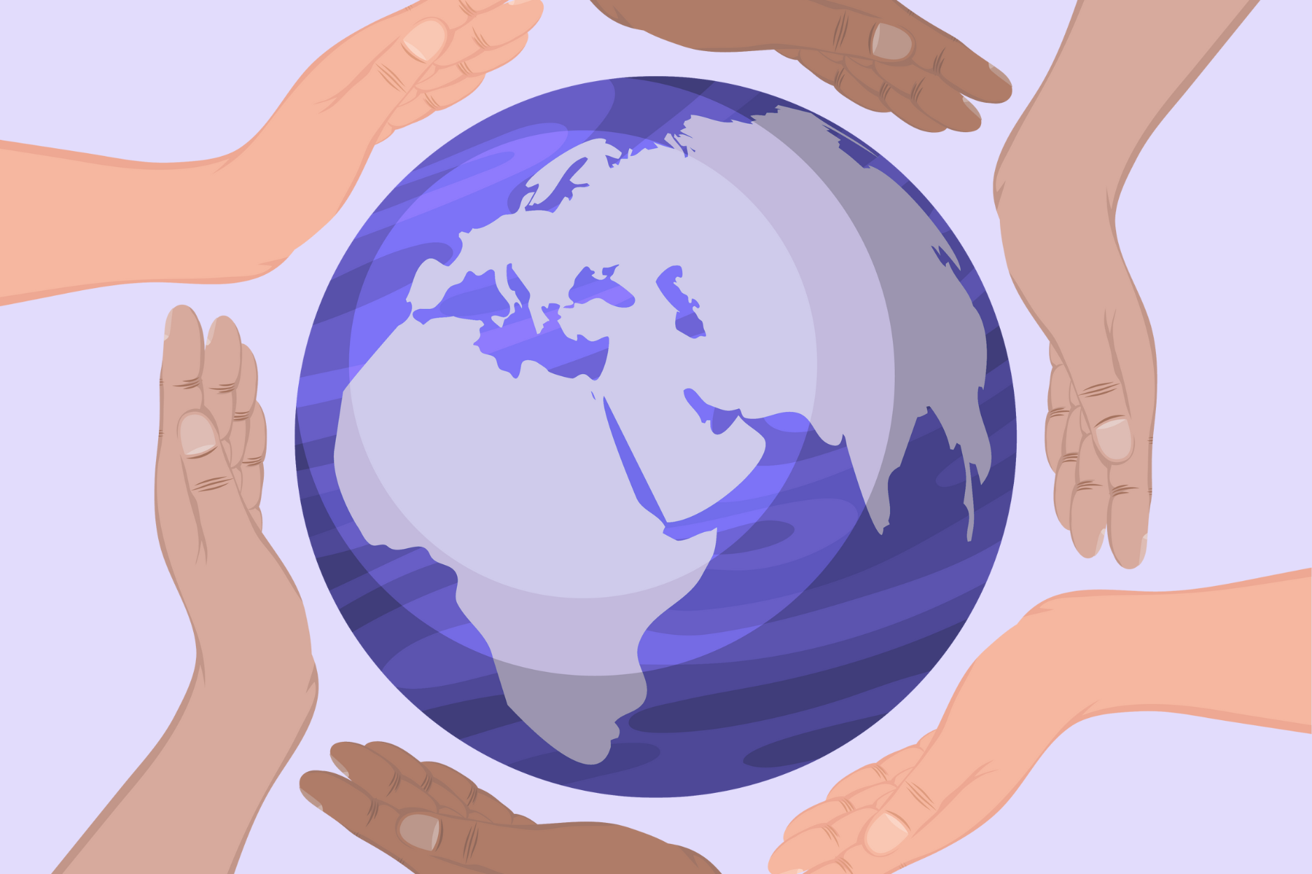 Hands of diverse skin tones holding a globe, symbolising diversity and inclusion